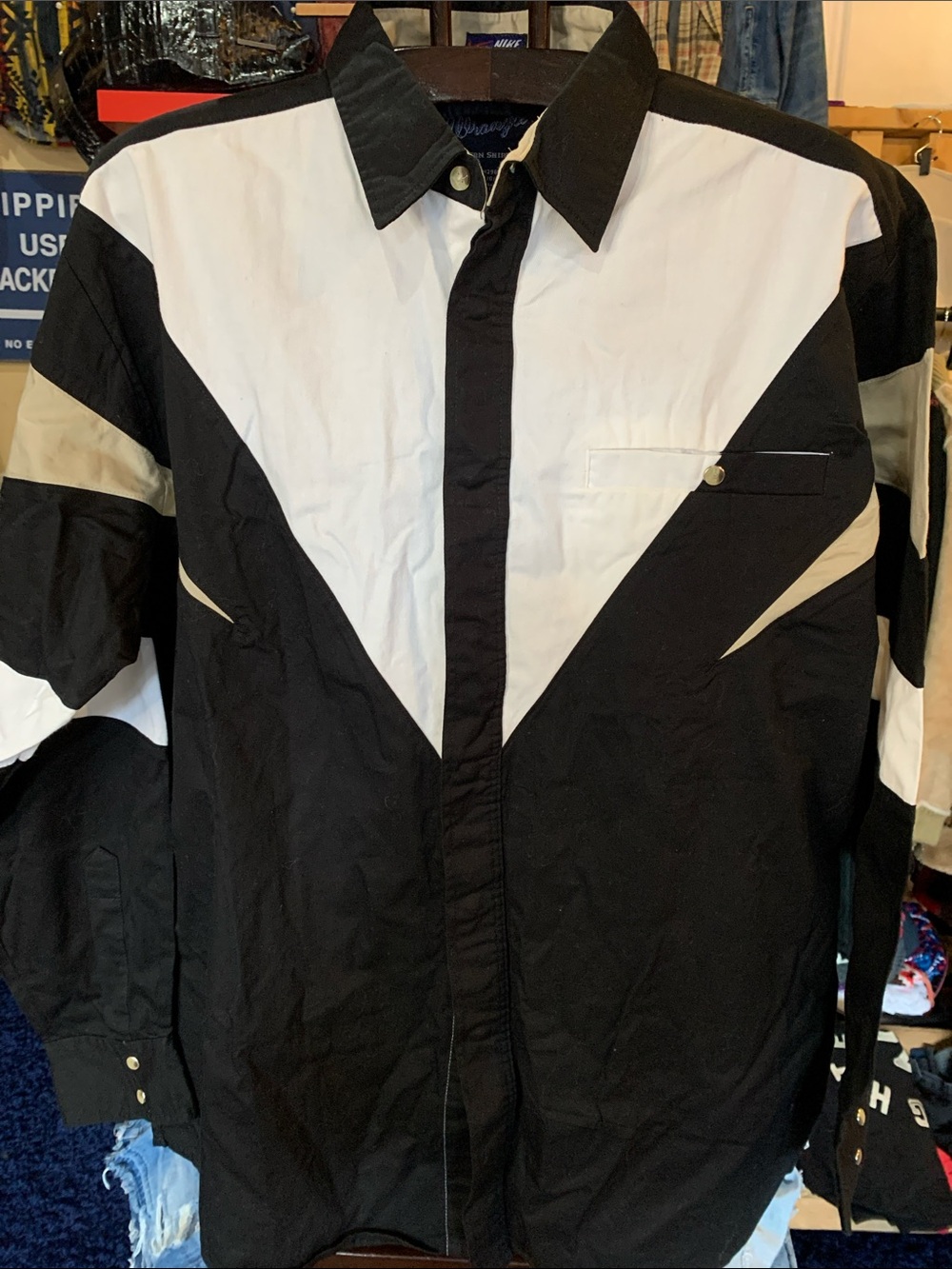 Wrangler and NIKE Black, White & Cream western Pearlsnap
